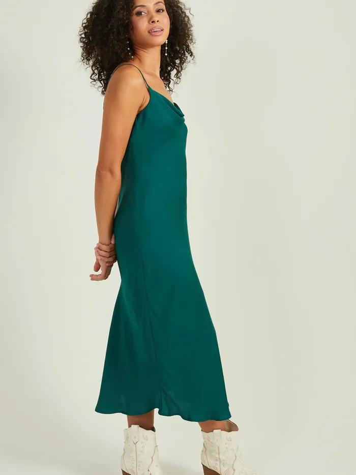Women Altar039d State Casual Blythe Satin Slip Midi Dress Hunter