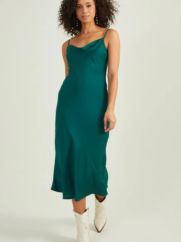 Women Altar039d State Casual Blythe Satin Slip Midi Dress Hunter
