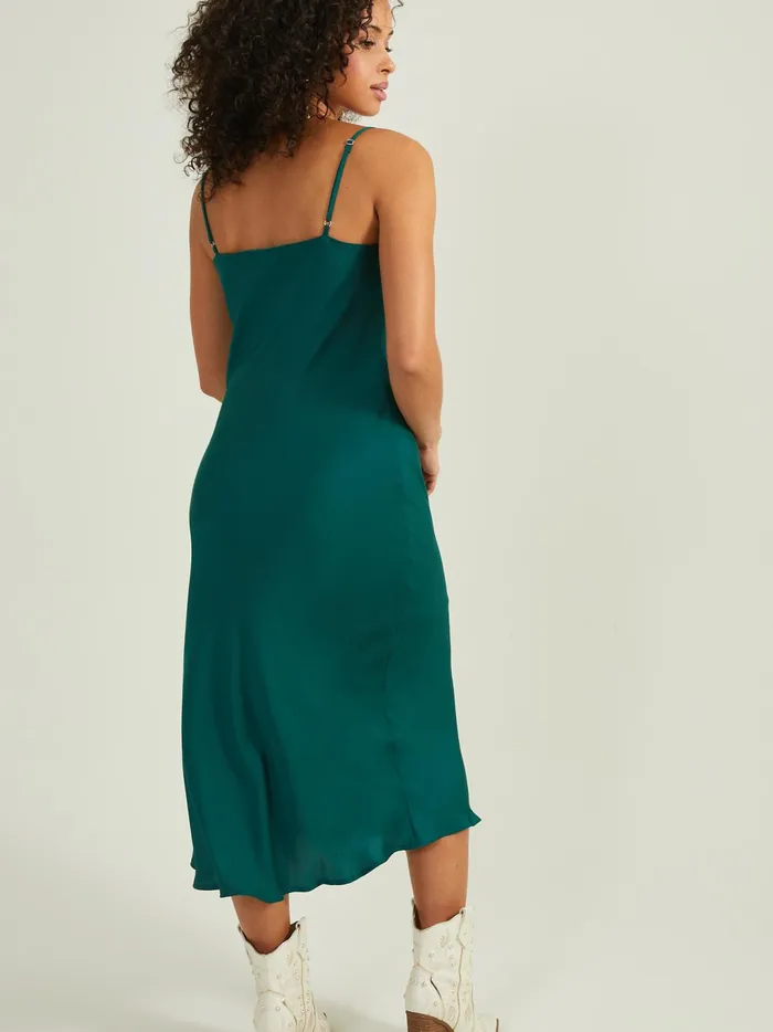 Women Altar039d State Casual Blythe Satin Slip Midi Dress Hunter
