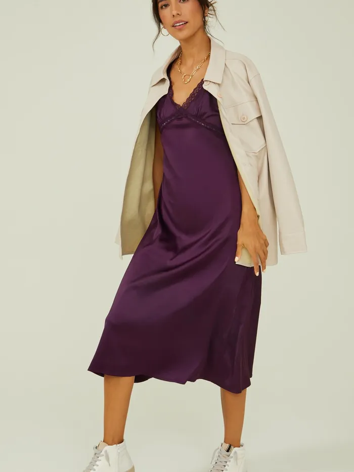 Women Altar039d State Casual Cara Satin Midi Slip Dress Winetasting