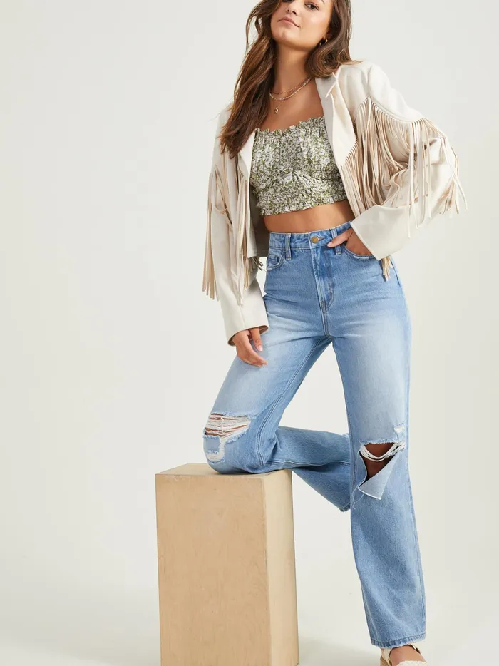 Women Altar039d State Jackets Cece Suede Fringe Jacket Ivory