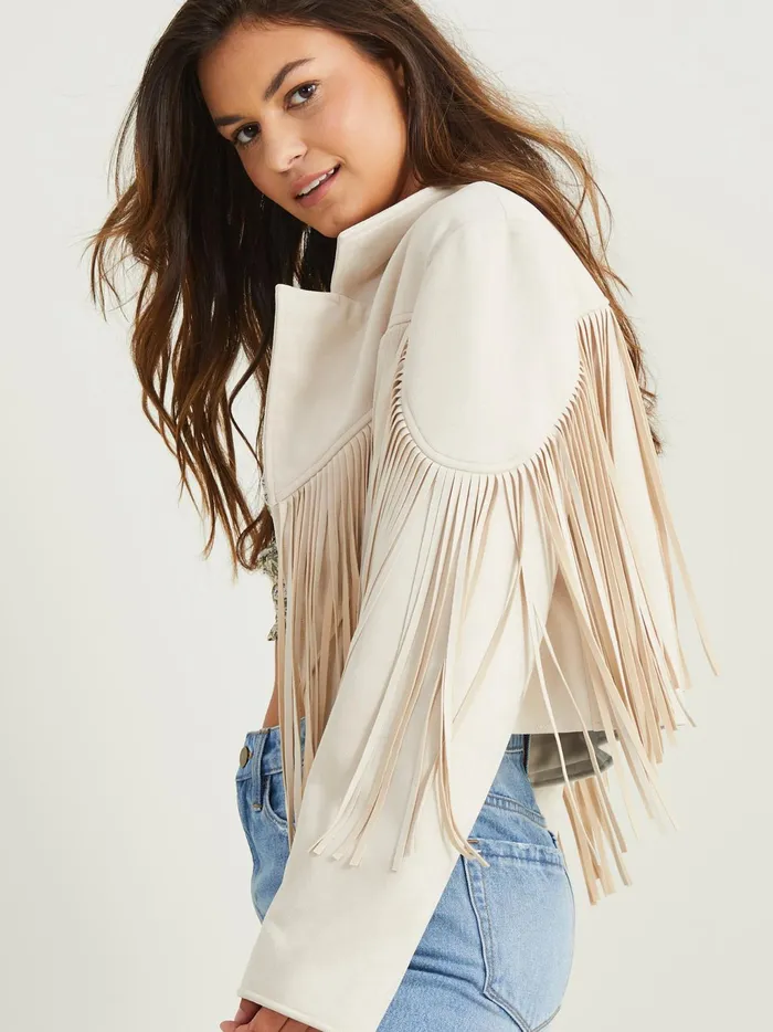 Women Altar039d State Jackets Cece Suede Fringe Jacket Ivory