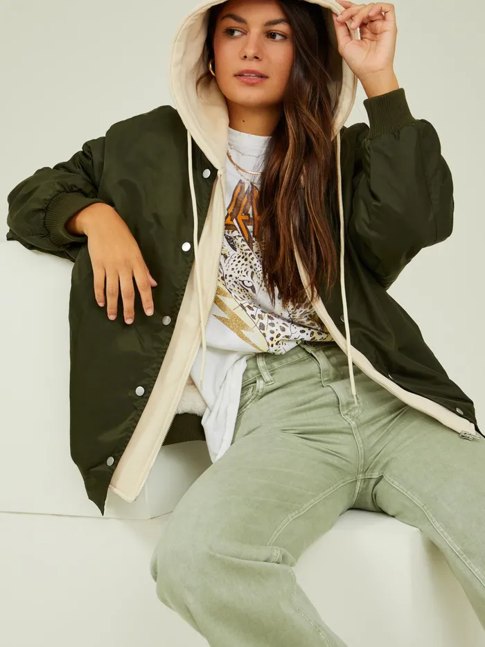 Women Altar039d State Jackets Hunter Hooded Varsity Jacket Olive