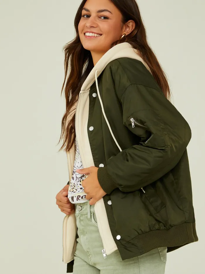Women Altar039d State Jackets Hunter Hooded Varsity Jacket Olive