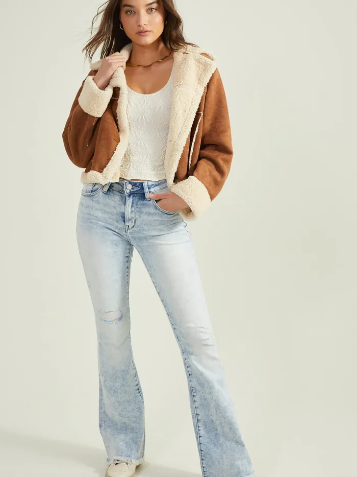 Women Altar039d State Jackets Navy Suede Fur Trim Jacket Brown