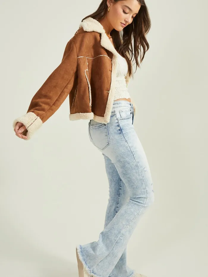Women Altar039d State Jackets Navy Suede Fur Trim Jacket Brown