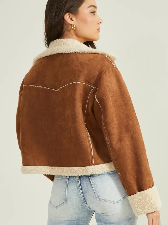 Women Altar039d State Jackets Navy Suede Fur Trim Jacket Brown