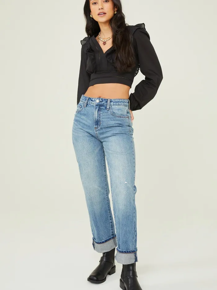 Women Altar039d State Jeans Halston Straight Cuffed Jeans Mediumwash