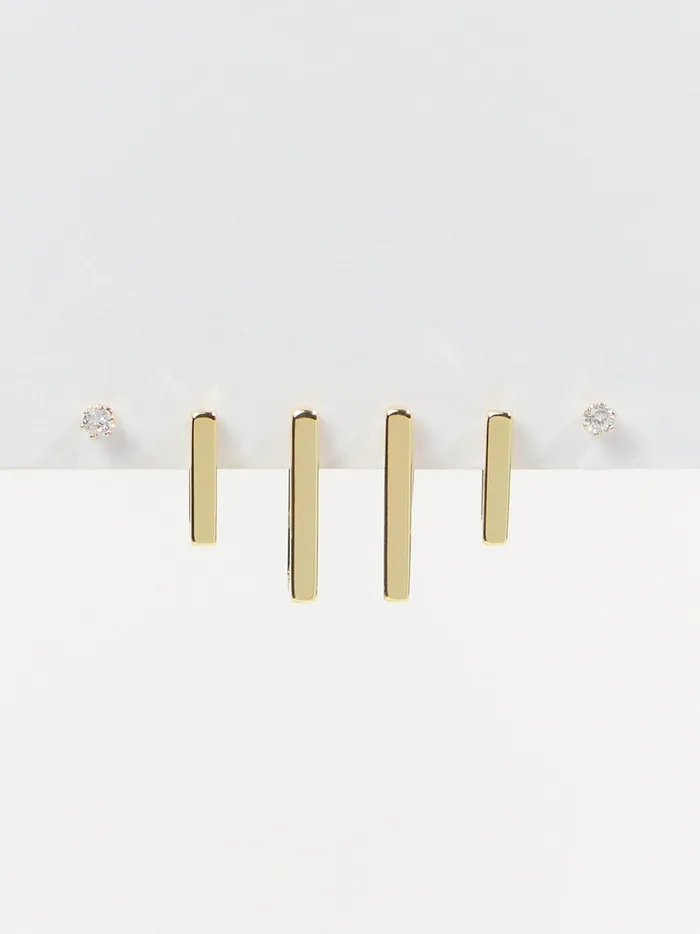 Women Altar039d State Jewelry 18k Gold Mini Rectangle Hoop Earring Pack Gold