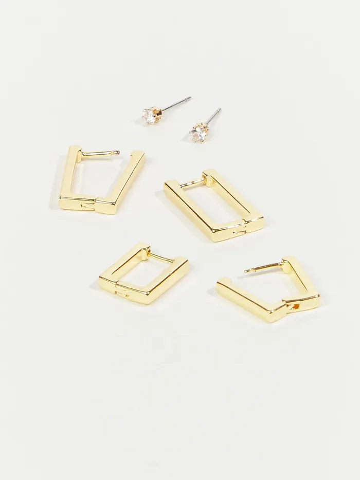 Women Altar039d State Jewelry 18k Gold Mini Rectangle Hoop Earring Pack Gold