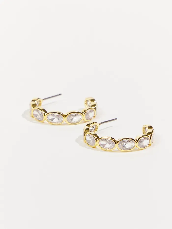 Women Altar039d State Jewelry Crystal Baguette Open Hoop Earrings Gold