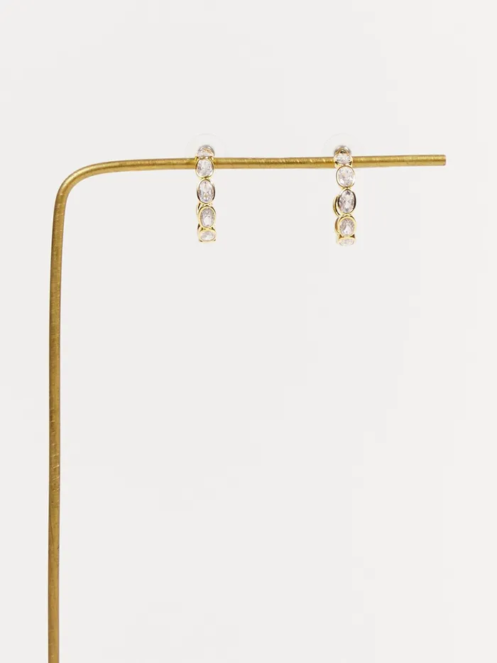 Women Altar039d State Jewelry Crystal Baguette Open Hoop Earrings Gold