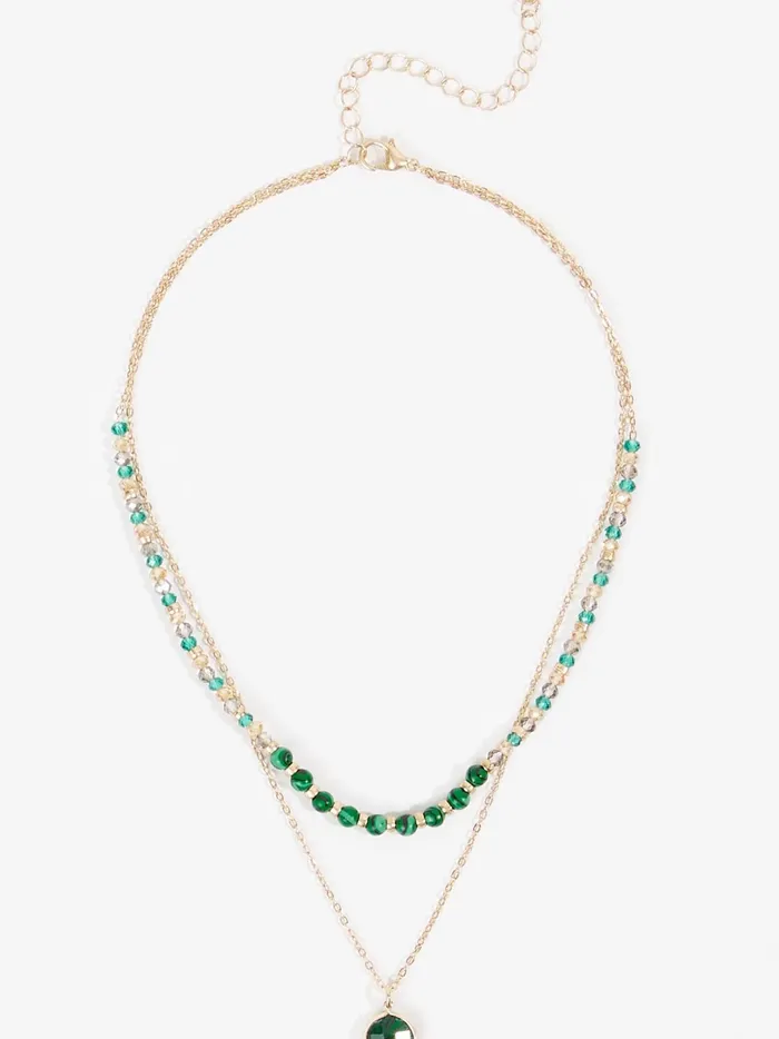 Women Altar039d State Jewelry Layered Natural Stone Beaded Necklace Emerald