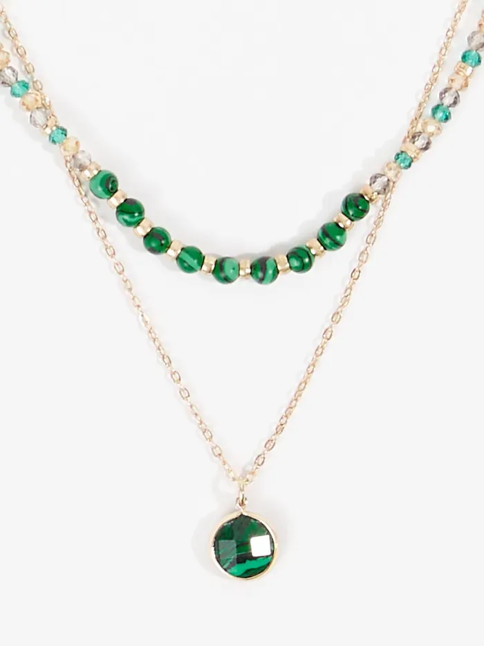 Women Altar039d State Jewelry Layered Natural Stone Beaded Necklace Emerald