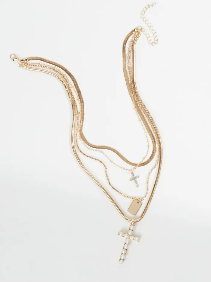 Women Altar039d State Jewelry Layered Pearl Cross Pendant Necklace Gold