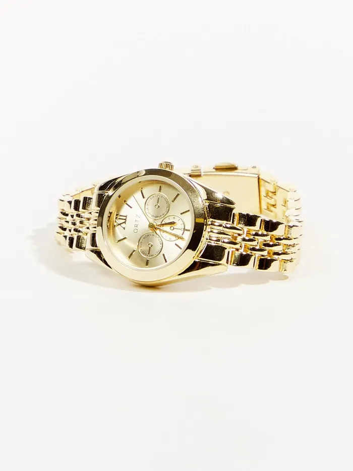 Women Altar039d State Jewelry Stainless Steel Link Round Face Watch Gold