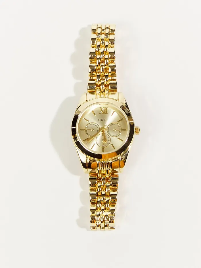 Women Altar039d State Jewelry Stainless Steel Link Round Face Watch Gold