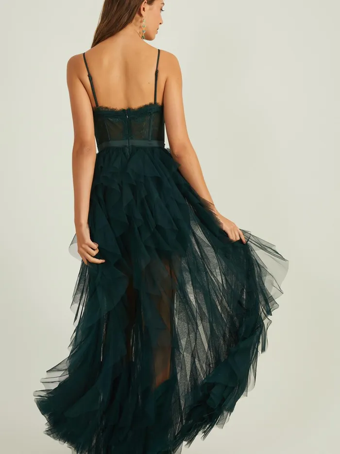 Women Altar039d State Maxi Midi Evelinah Ruffle Tulle Maxi Dress Hunter