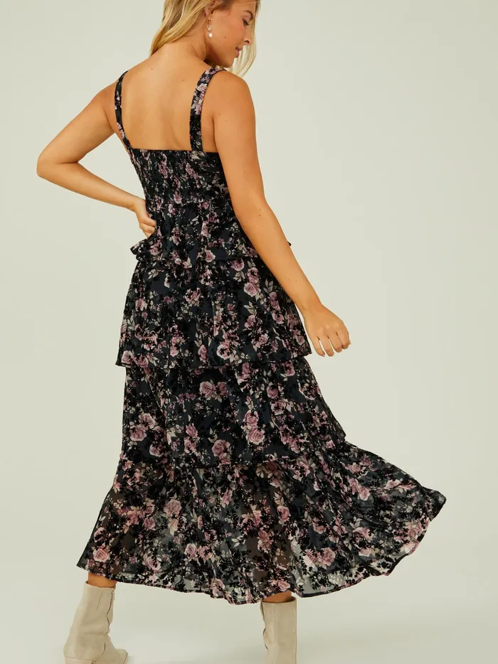 Women Altar039d State Maxi Midi Roxie Floral Tiered Maxi Dress Black