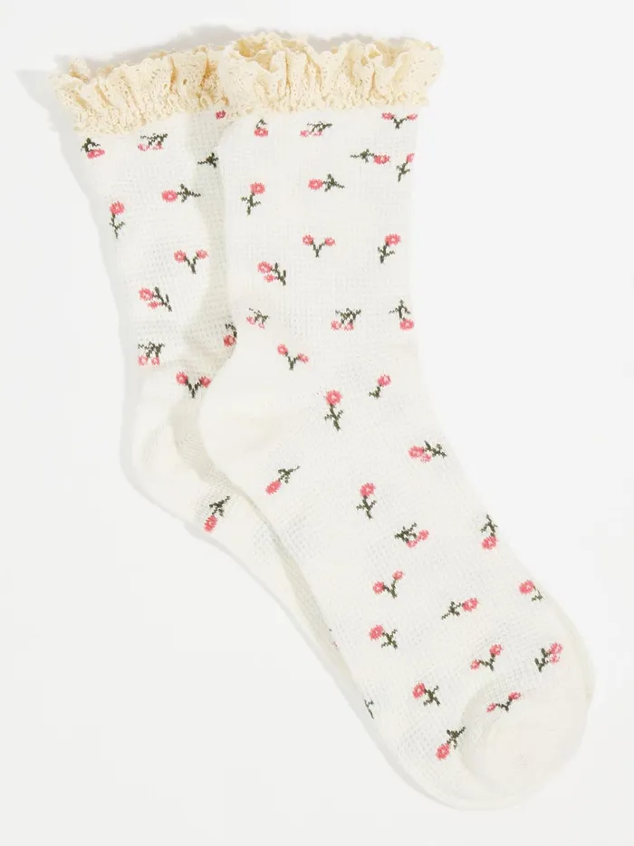 Women Altar039d State Socks Lace Trim Crew Socks Ivoryblush