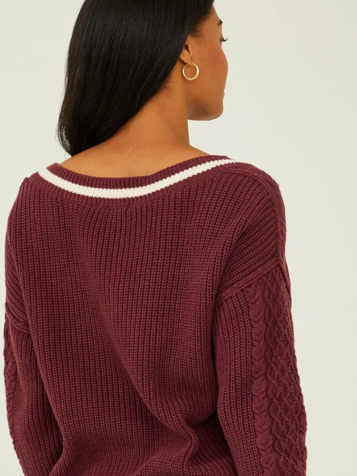 Women Altar039d State Sweaters Hallie Cable Knit Sweater Burgundyivory