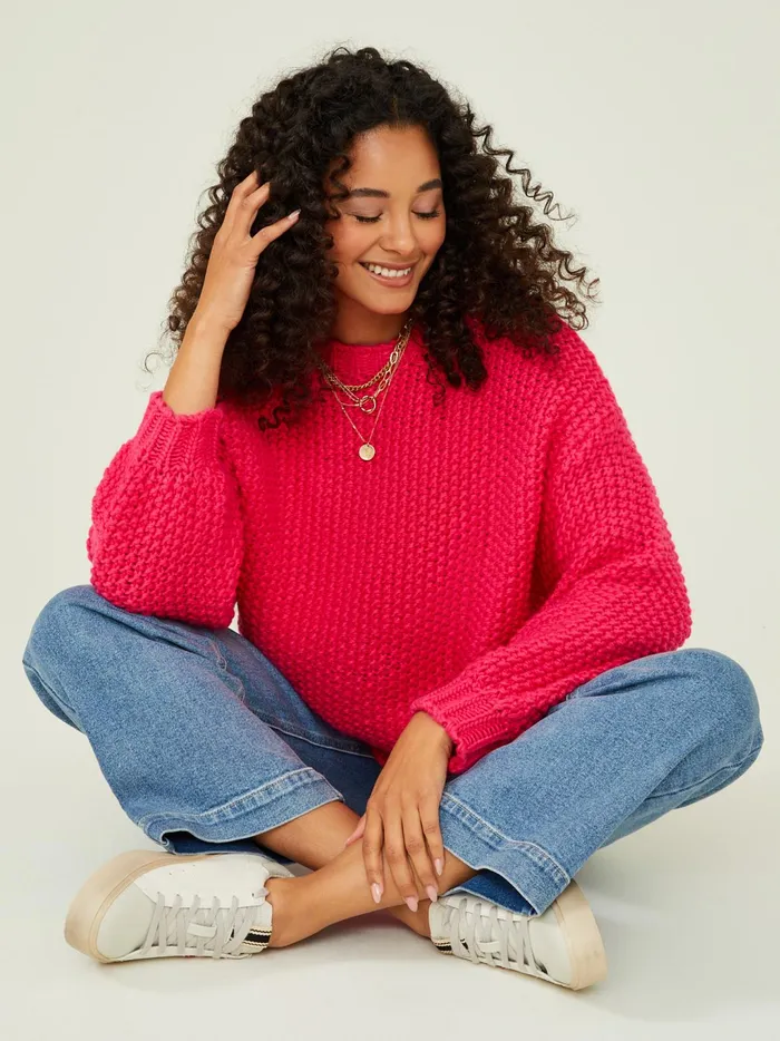 Women Altar039d State Sweaters Imogen Chunky Tunic Sweater Hotpink