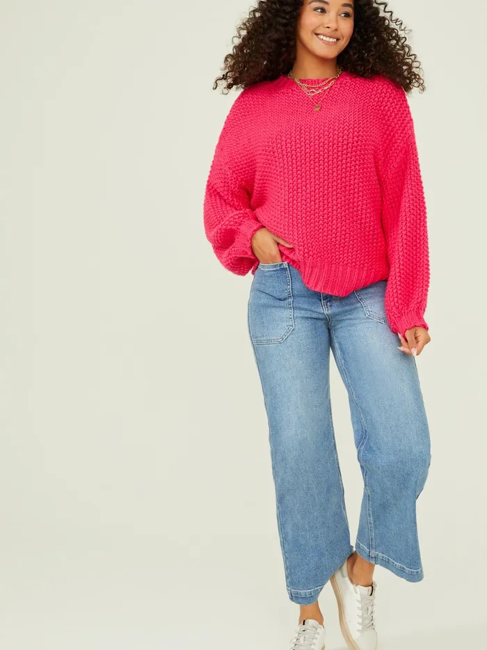 Women Altar039d State Sweaters Imogen Chunky Tunic Sweater Hotpink