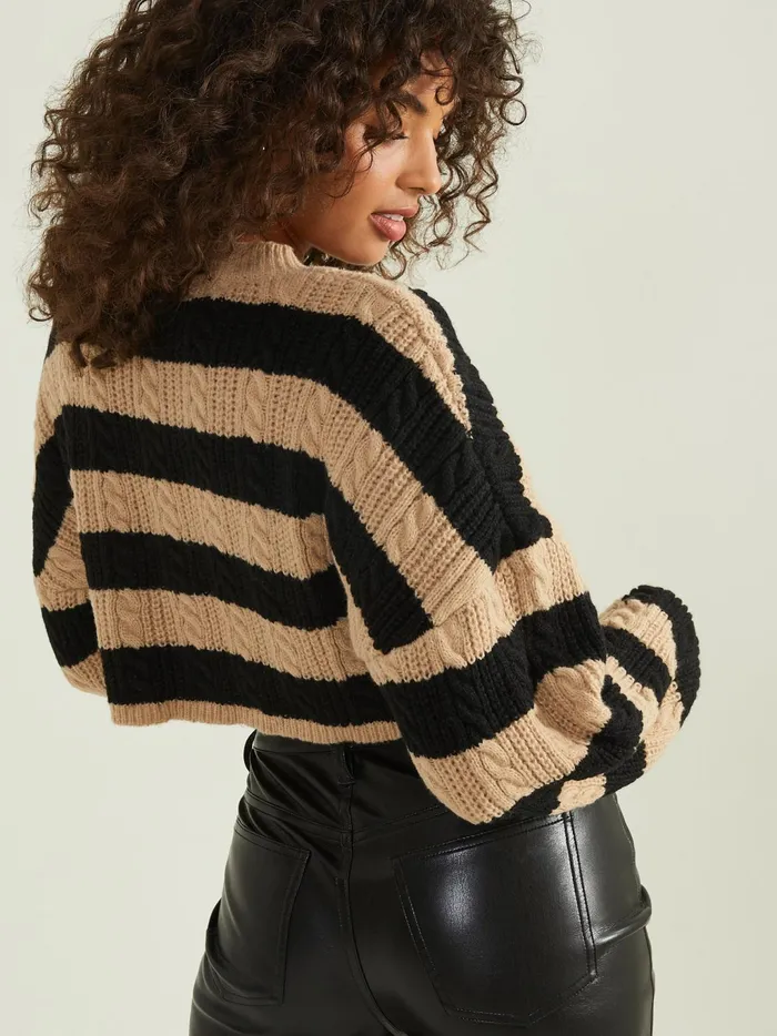 Women Altar039d State Sweaters Jade Cropped Striped Sweater Tanblack