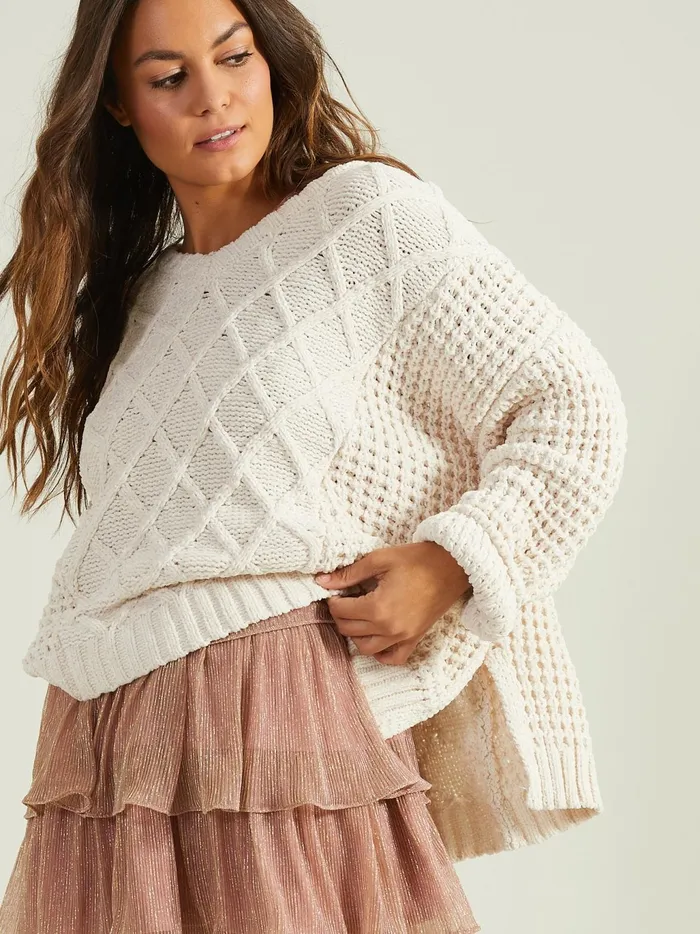 Women Altar039d State Sweaters Jovie Chenille V Neck Sweater Pearl