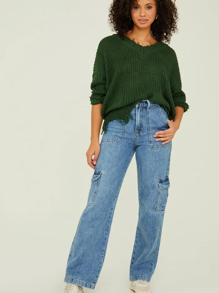 Women Altar039d State Sweaters Kaelie Distressed Sweater Hunter