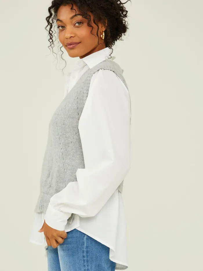 Women Altar039d State Sweaters Kienna Layered Buttondown Sweater Ivoryheathergrey