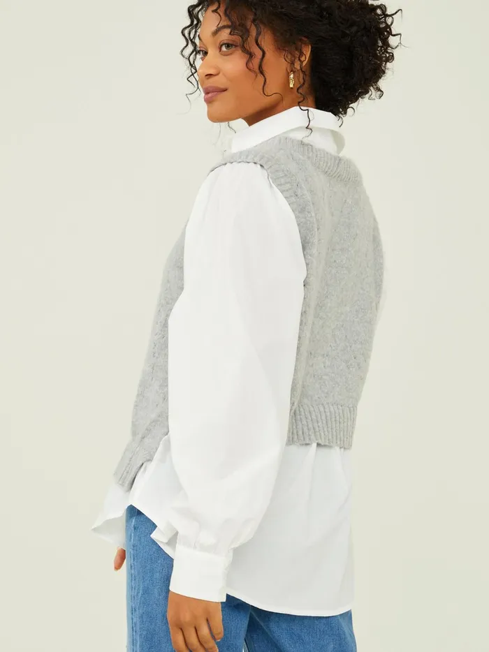 Women Altar039d State Sweaters Kienna Layered Buttondown Sweater Ivoryheathergrey