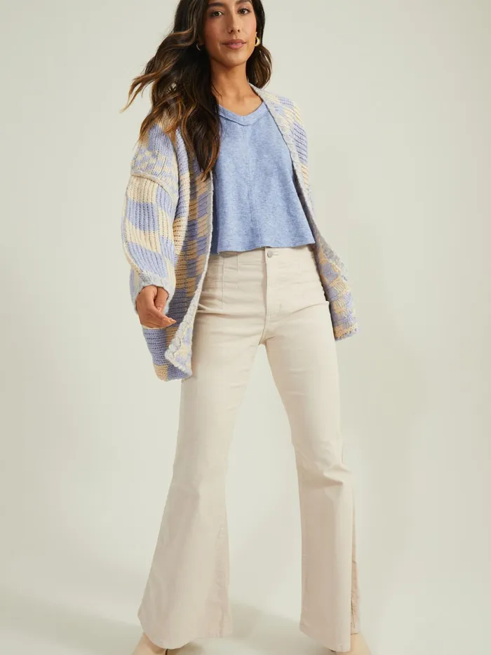 Women Altar039d State Sweaters Lauren Checkered Cardigan Blueivory
