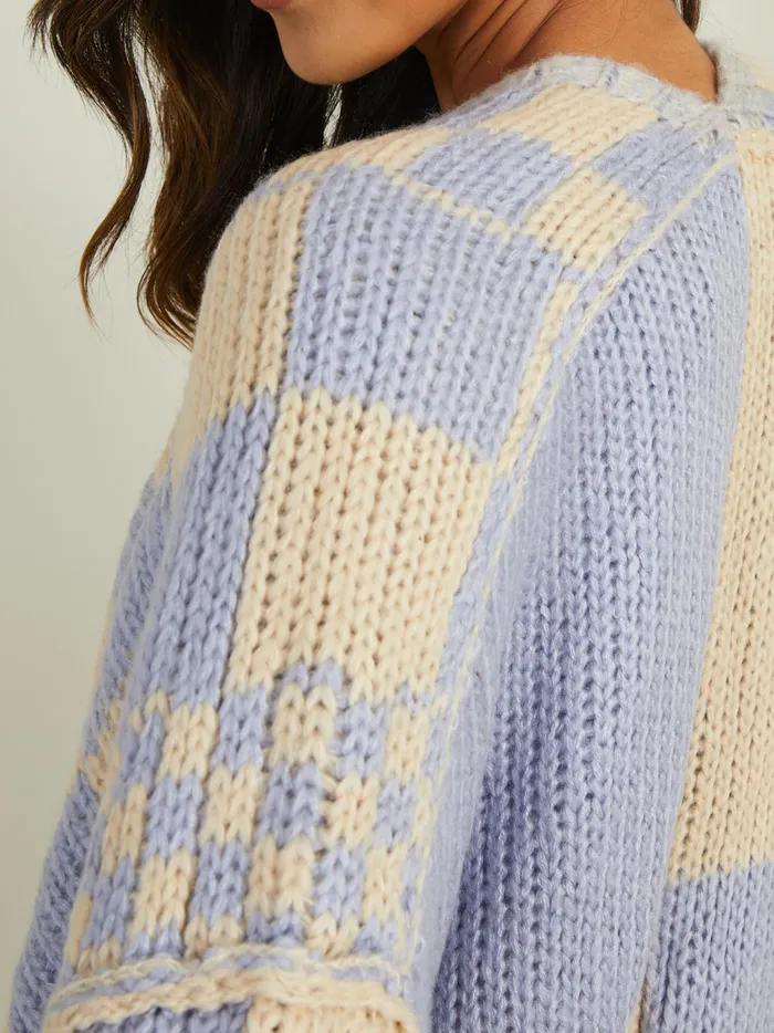 Women Altar039d State Sweaters Lauren Checkered Cardigan Blueivory