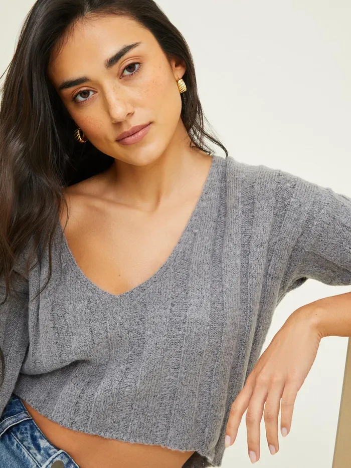Women Altar039d State Sweaters Oaklynn Ribbed VNeck Sweater Heathergrey
