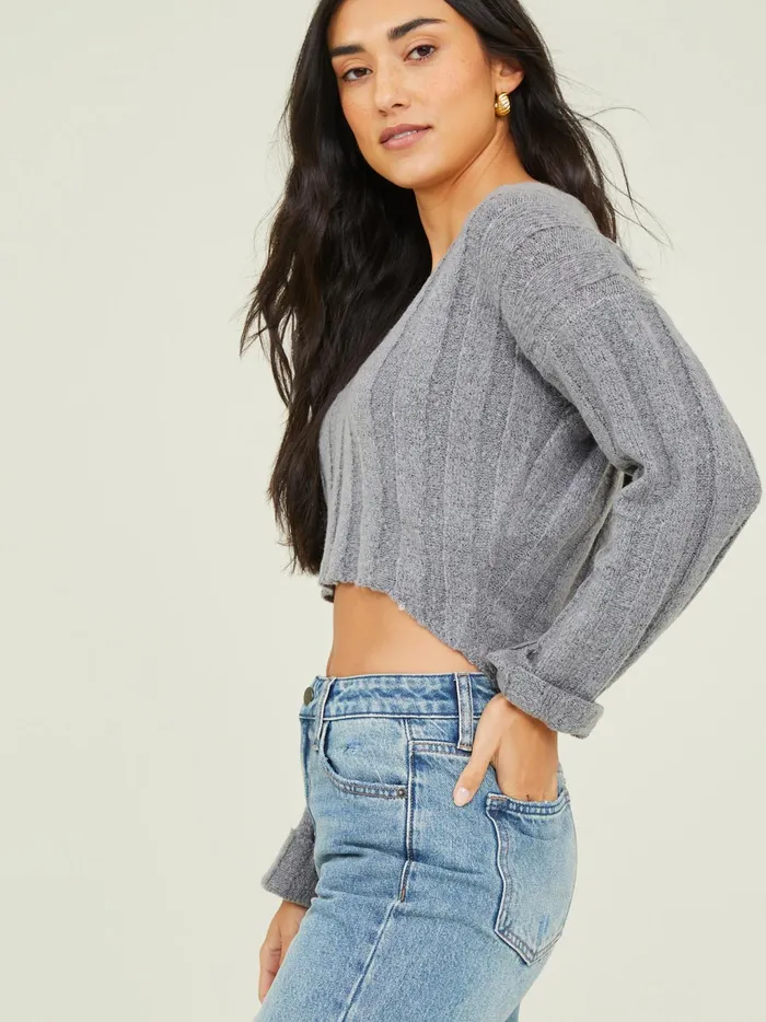 Women Altar039d State Sweaters Oaklynn Ribbed VNeck Sweater Heathergrey