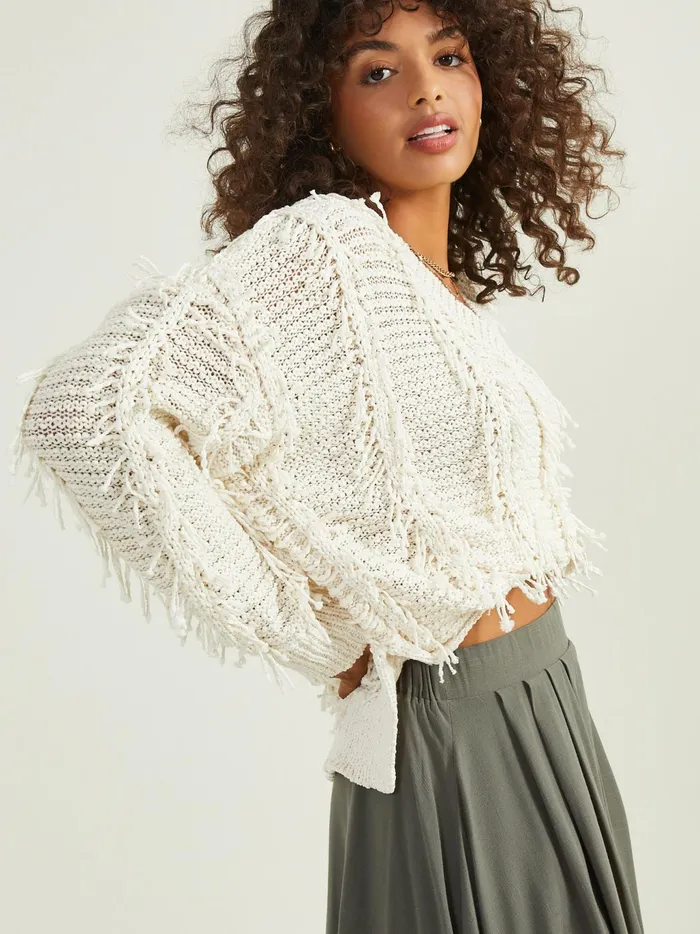 Women Altar039d State Sweaters Oversized Fringe Sweater Ivory