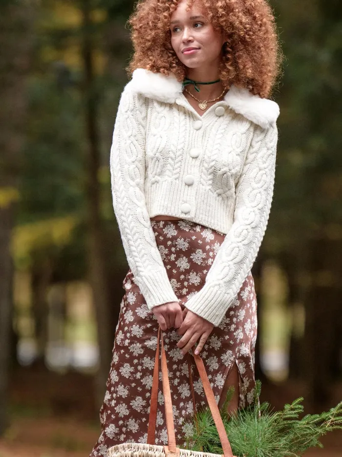 Women Altar039d State Sweaters Rosie Fur Collar Cardigan Ivory