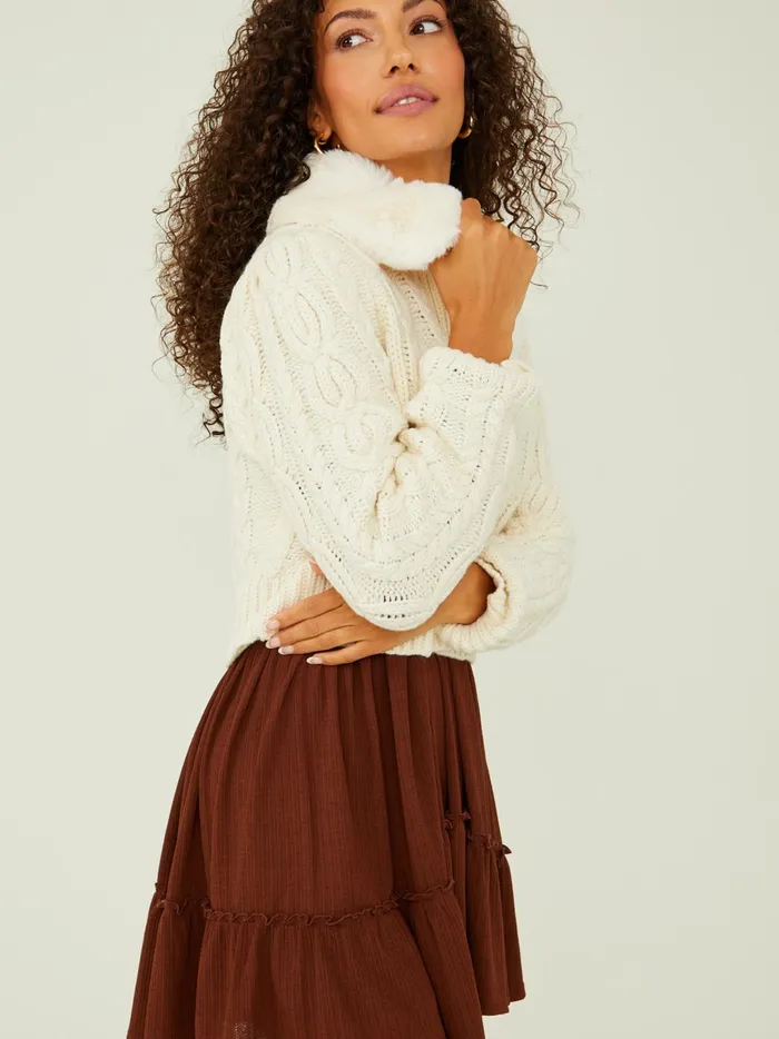 Women Altar039d State Sweaters Rosie Fur Collar Cardigan Ivory