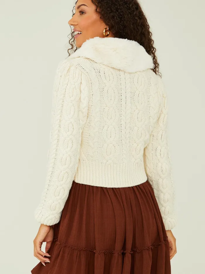 Women Altar039d State Sweaters Rosie Fur Collar Cardigan Ivory