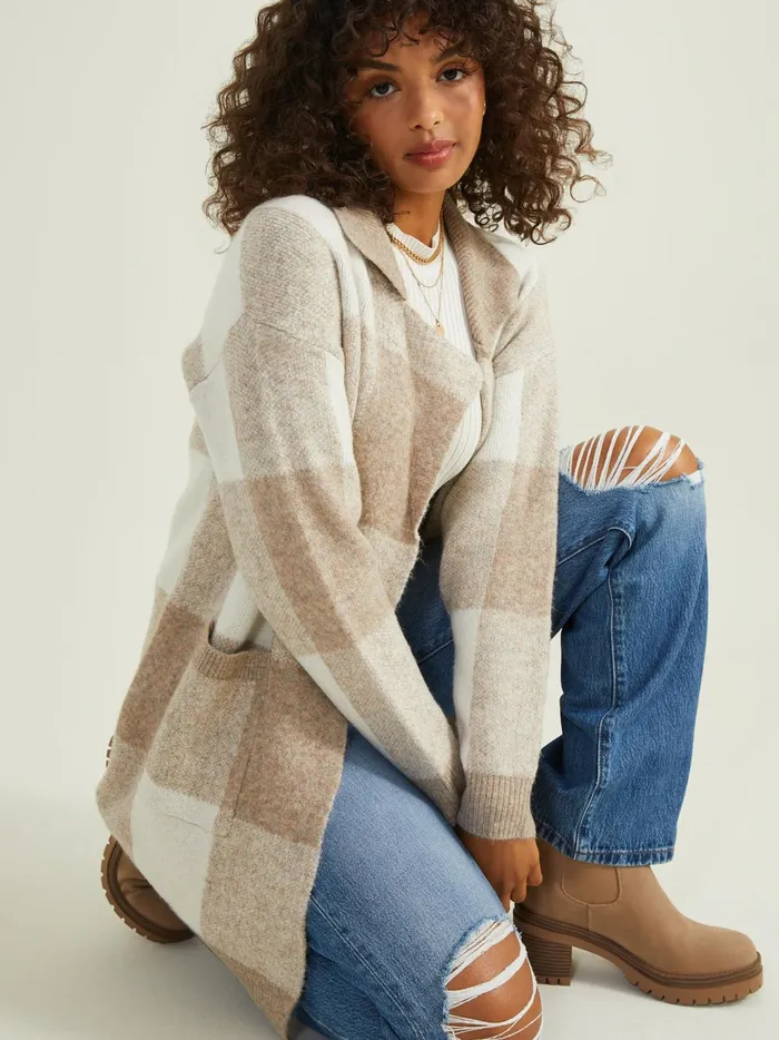 Women Altar039d State Sweaters Wrenly Plaid Midi Cardigan Beigecream