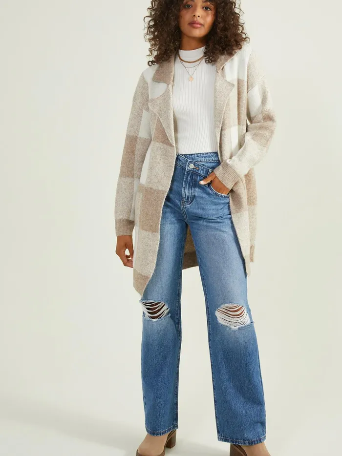 Women Altar039d State Sweaters Wrenly Plaid Midi Cardigan Beigecream