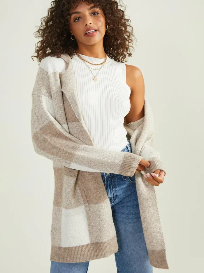 Women Altar039d State Sweaters Wrenly Plaid Midi Cardigan Beigecream