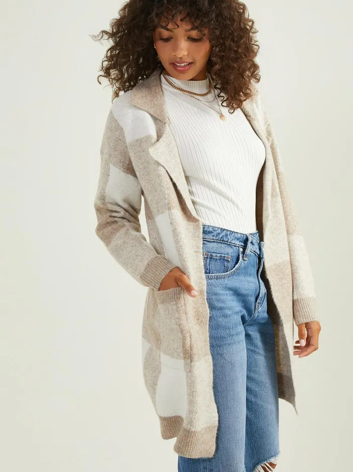 Women Altar039d State Sweaters Wrenly Plaid Midi Cardigan Beigecream