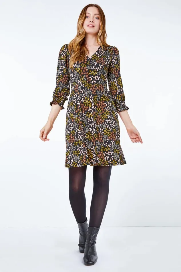 Women Amber Ditsy Floral Print Tea Dress Roman Dresses