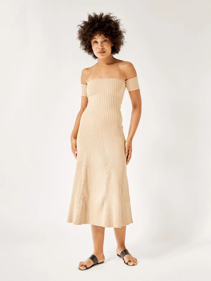 Women Anna Quan 8211 Off The Shoulder Valerie Knit Dress In Tan The UNDONE Dresses