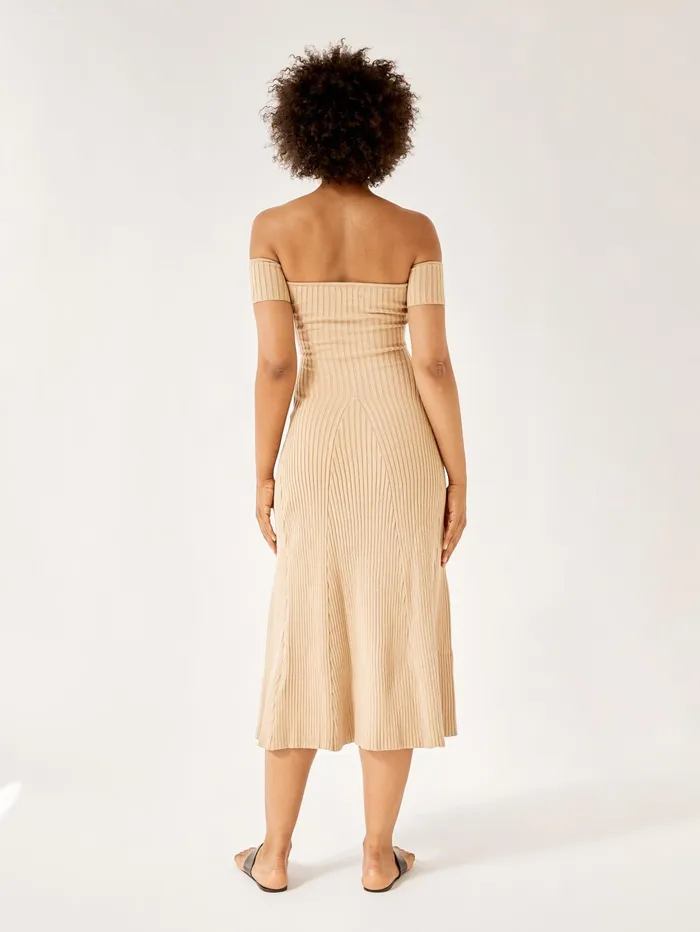 Women Anna Quan 8211 Off The Shoulder Valerie Knit Dress In Tan The UNDONE Dresses