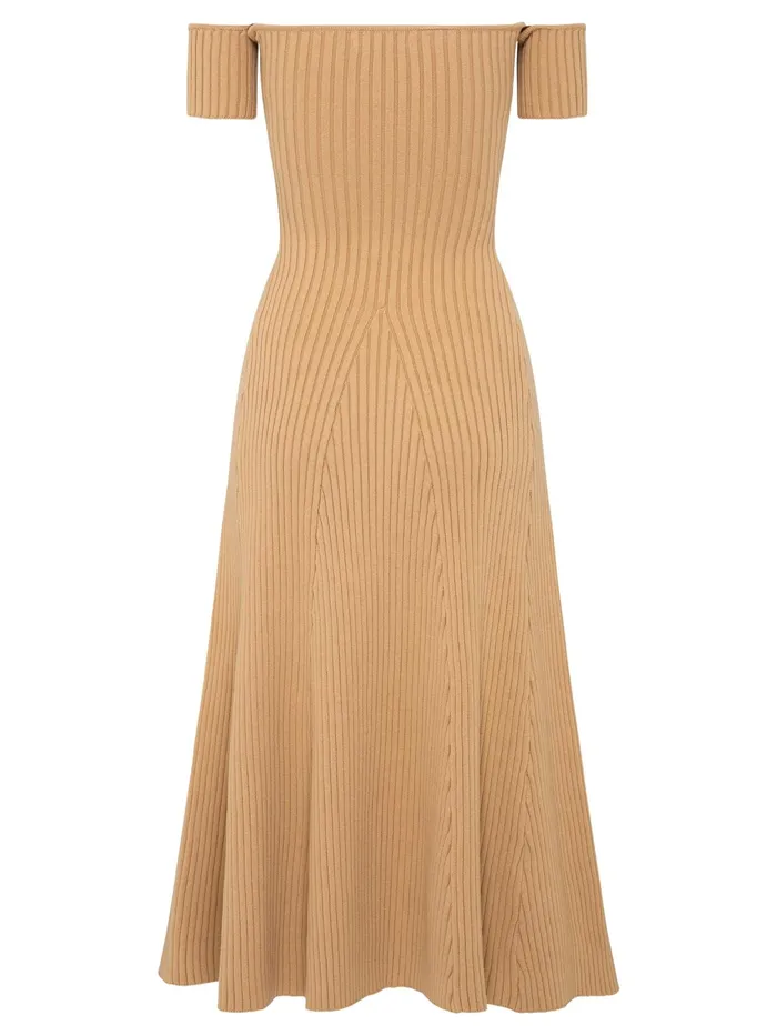Women Anna Quan 8211 Off The Shoulder Valerie Knit Dress In Tan The UNDONE Dresses