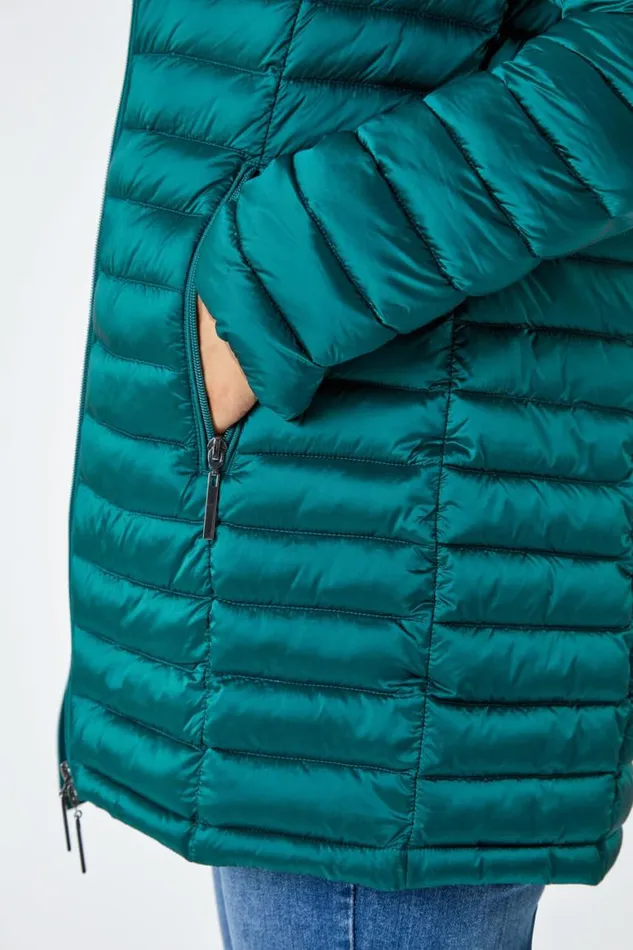 Women Aquamarine Longline Hooded Padded Coat Roman Coats