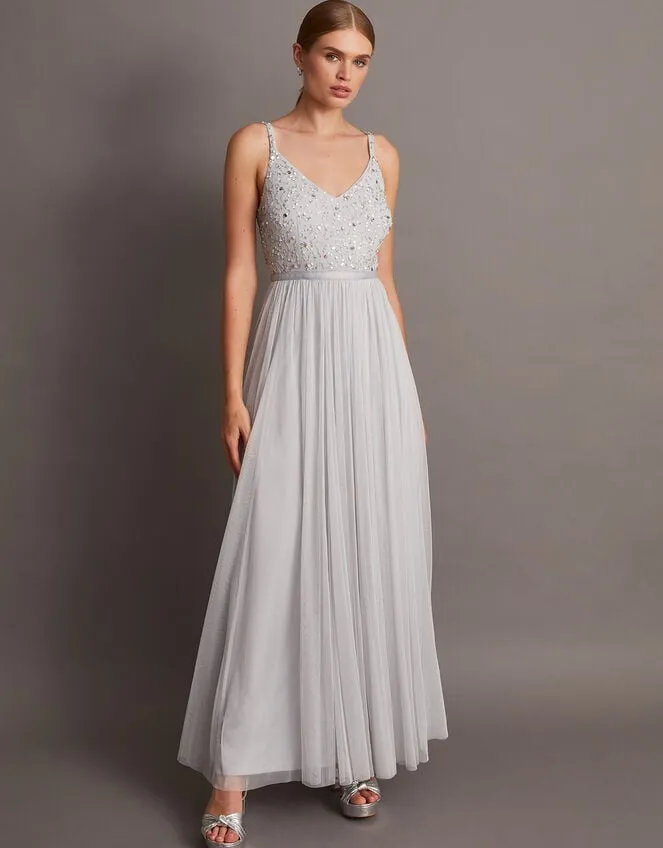 Women Autumn Embellished Maxi Dress In Recycled Polyester Silver Monsoon Occasionwear